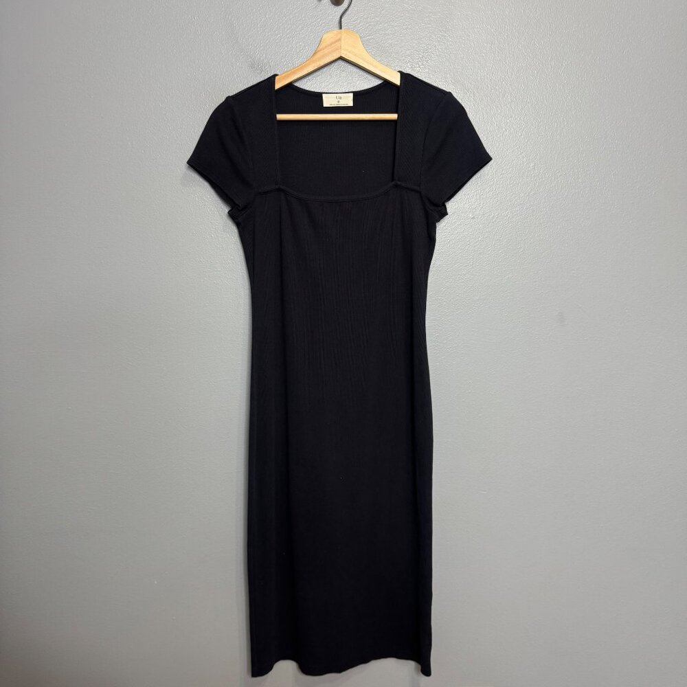 T.LA ANTHROPOLOGIE square neck rib midi dress in black size S